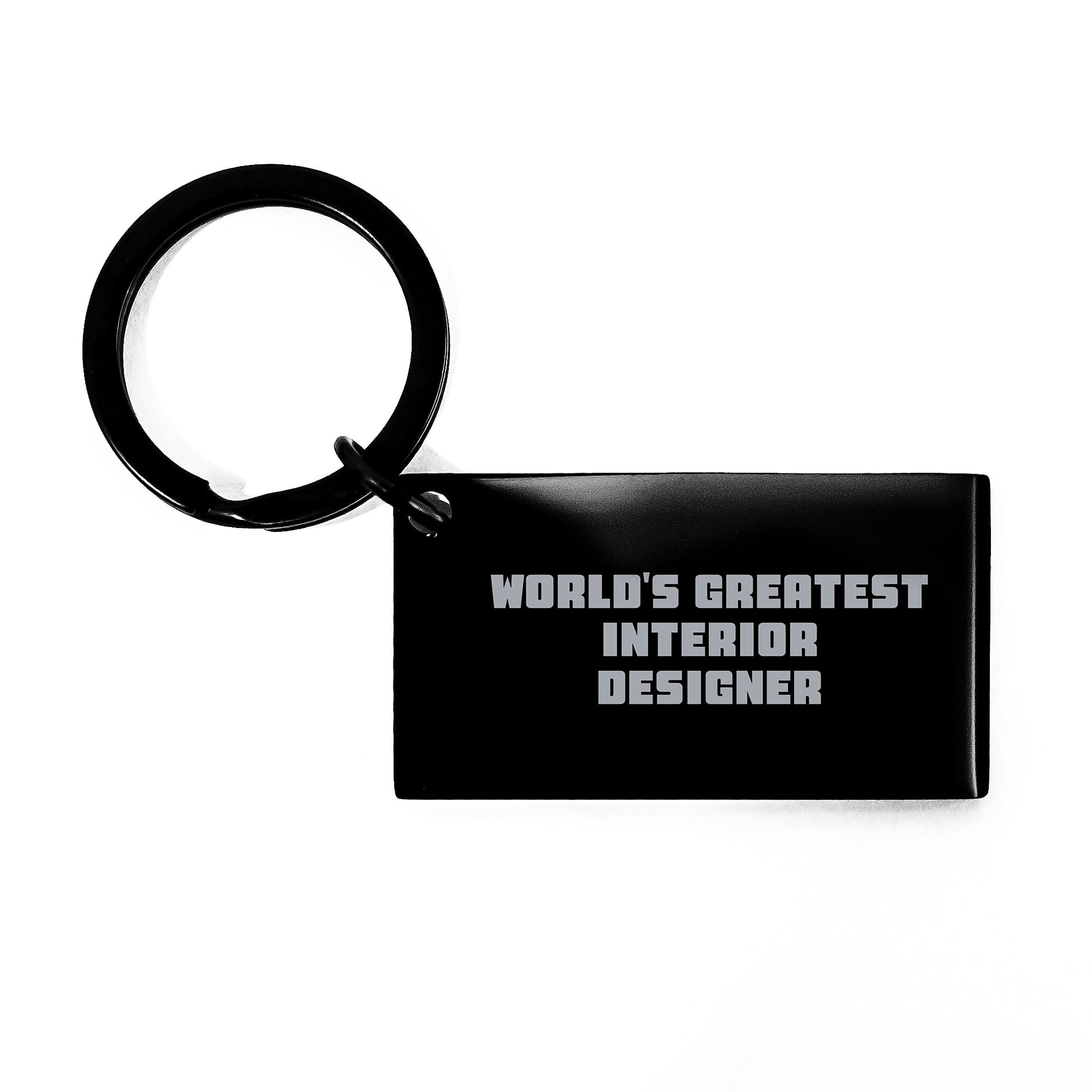 Funny World's Greatest Interior Designer Gifts from Mom Keychain for Interior Designer Mom - Black Stainless Steel Made 'Worlds Greatest Interior Designer' Quote Keychain - Image 1