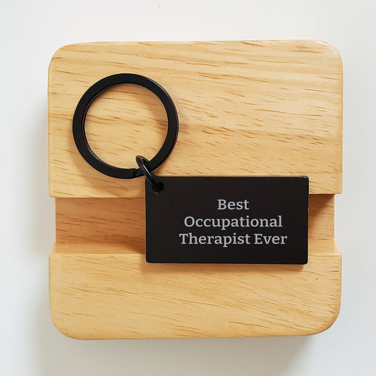 Funny Keychain Gifts for Occupational Therapist Best Ever, Engraved Stainless Steel Keychain for Birthday - Image 2