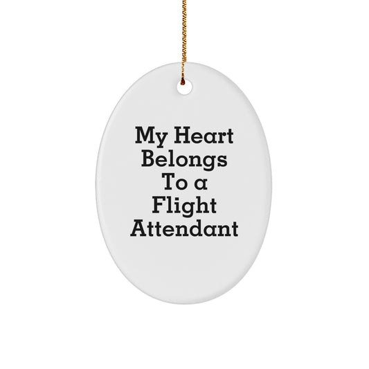 Funny Flight Attendant Gifts for Men from Family, Heart Belongs Oval Ornament Christmas Unique Gifts - Image 1
