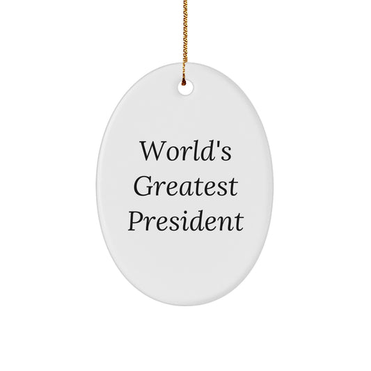 Funny President Gifts for Men, Oval Ornament Christmas Unique Gifts from Friends, 'World's Greatest President' Quote - Image 1