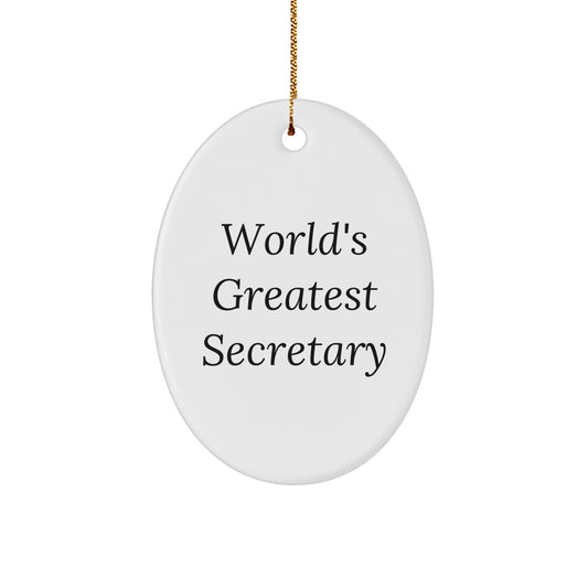 Funny Secretary Gifts for Women, Oval Ornament Quote 'World's Greatest Secretary' - Unique Christmas Memorable Present from Friends - Image 1