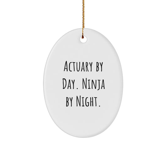 Funny Actuary Gifts, Christmas Unique Oval Ornament, 'Actuary By Day. Ninja By Night.' Quote, Gifts from Friends for Actuary Men - Image 1