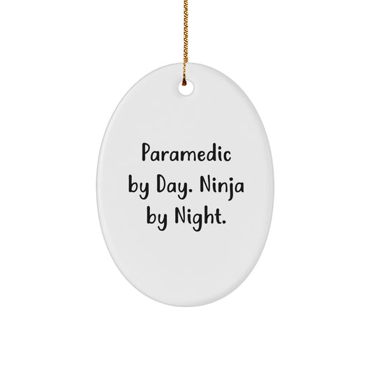 Rescue Worker Gifts from Friends - Oval Ornament for Christmas, 'Rescue Worker By Day. Ninja By Night.' - Unique Gift for Rescue Worker - Image 1