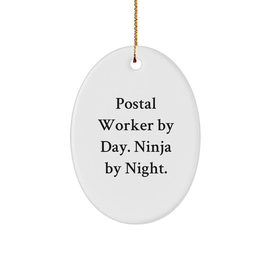 Postal Worker Gifts - 'By Day, Ninja By Night' Oval Ornament, Christmas Unique Presents for Men, Women, Coworkers, or Family - Image 1