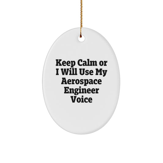 Unique Gifts for Aerospace Engineers Men - Oval Ornament with Funny Quote Keep Calm Or I Will Use My Aerospace Engineer Voice - Christmas Decorations for Home Office - Image 1