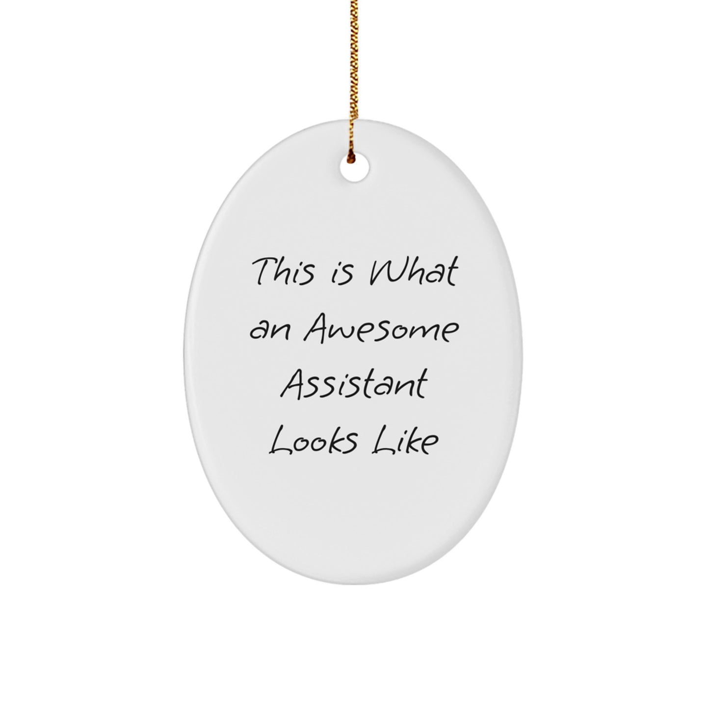 Funny Assistant Oval Ornament Gifts from Friends, Christmas Unique Gifts for Assistant, 'This Is What An Awesome Assistant Looks Like', Oval Shaped, White, Durable MDF - Image 1