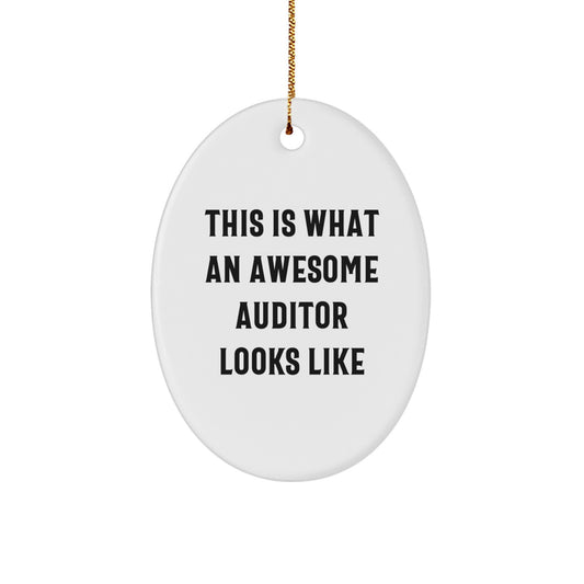 Funny Auditor Gift, 'This Is What An Awesome Auditor Looks Like' Oval Ornament for Christmas, Gifts from Friends to Coworkers and Family - Image 1