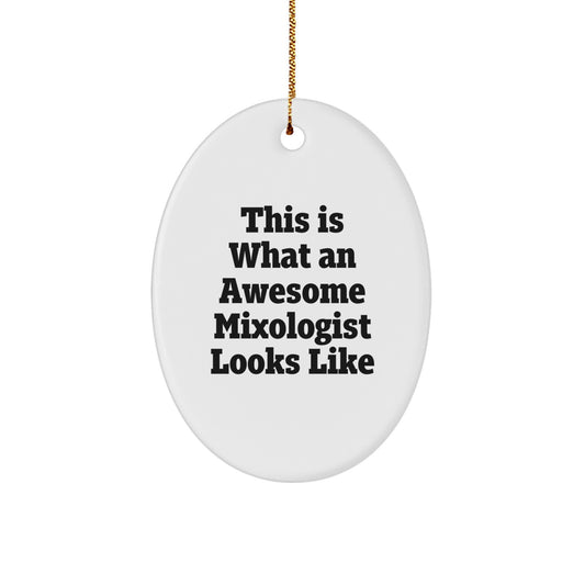 Funny Mixologist Gifts for Men, Unique Oval Ornament with 'This Is What An Awesome Mixologist Looks Like' Quote, Christmas Unique Gift Ideas for Friends, Family, Coworkers - Image 1