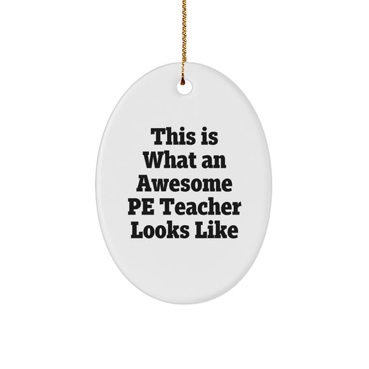Funny PE Teacher Gifts from Family - Oval Ornament This Is What An Awesome PE Teacher Looks Like Christmas Unique Gifts for PE Teacher - Image 1