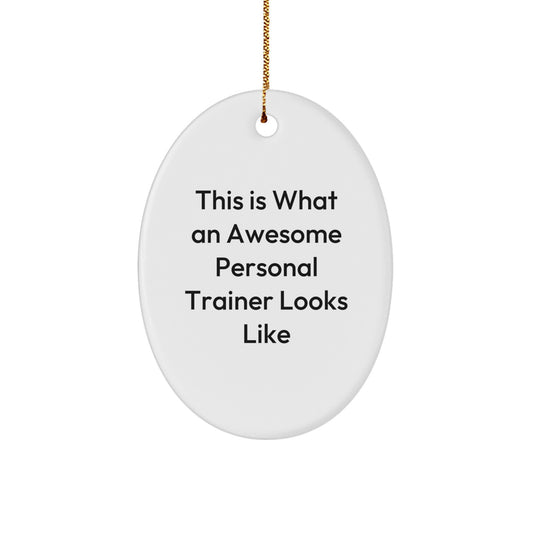 Funny Personal Trainer Oval Ornament Gifts from Men to Friends, Christmas Unique Gifts for Personal Trainer, Oval Ornament, Funny Quote 'This Is What An Awesome Personal Trainer Looks Like' - Image 1