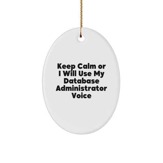 Database Administrator Gifts, Funny Oval Ornament, 'Keep Calm Or I Will Use My Database Administrator Voice' for Men, Women, Coworkers, or Family, Festive Christmas Memorable Present - Image 1