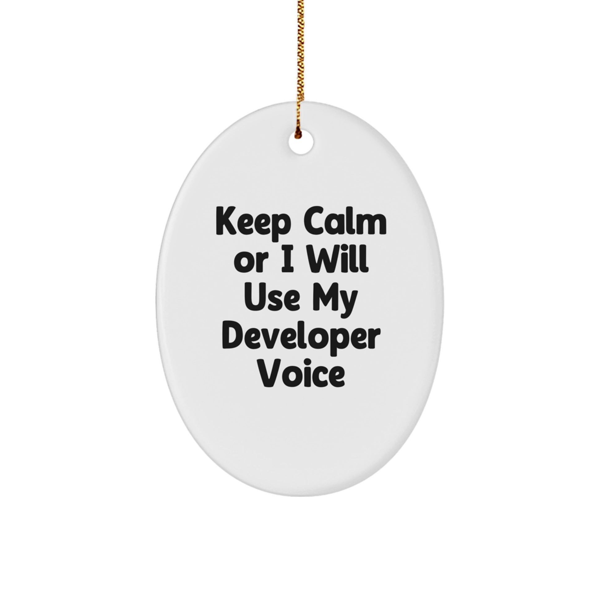 Funny Developer Gifts from Friends - Oval Ornament Keep Calm or I'll Use My Developer Voice, Christmas Unique Gifts for Developer Men, Women, Coworkers, Family - Image 1