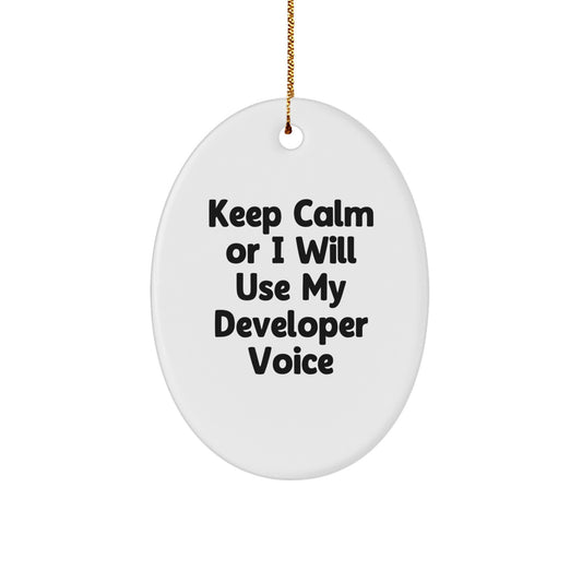 Funny Developer Gifts from Friends - Oval Ornament Keep Calm or I'll Use My Developer Voice, Christmas Unique Gifts for Developer Men, Women, Coworkers, Family - Image 1