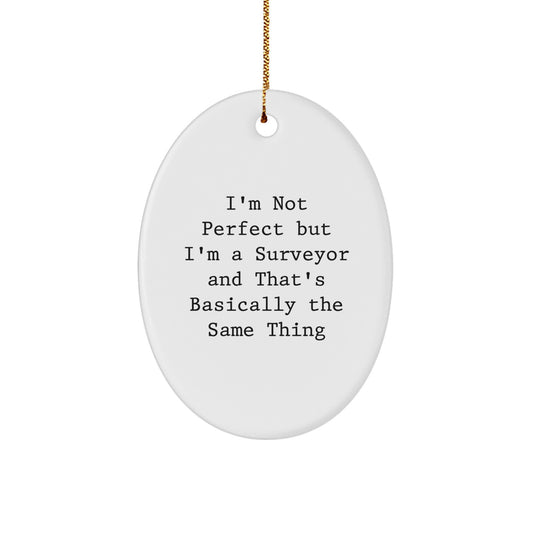 Funny Surveyor Gifts for Christmas - Oval Ornament 'I'm Not Perfect But I'm A Surveyor And That's Basically The Same Thing' from Friends, Coworkers, Family - Image 1