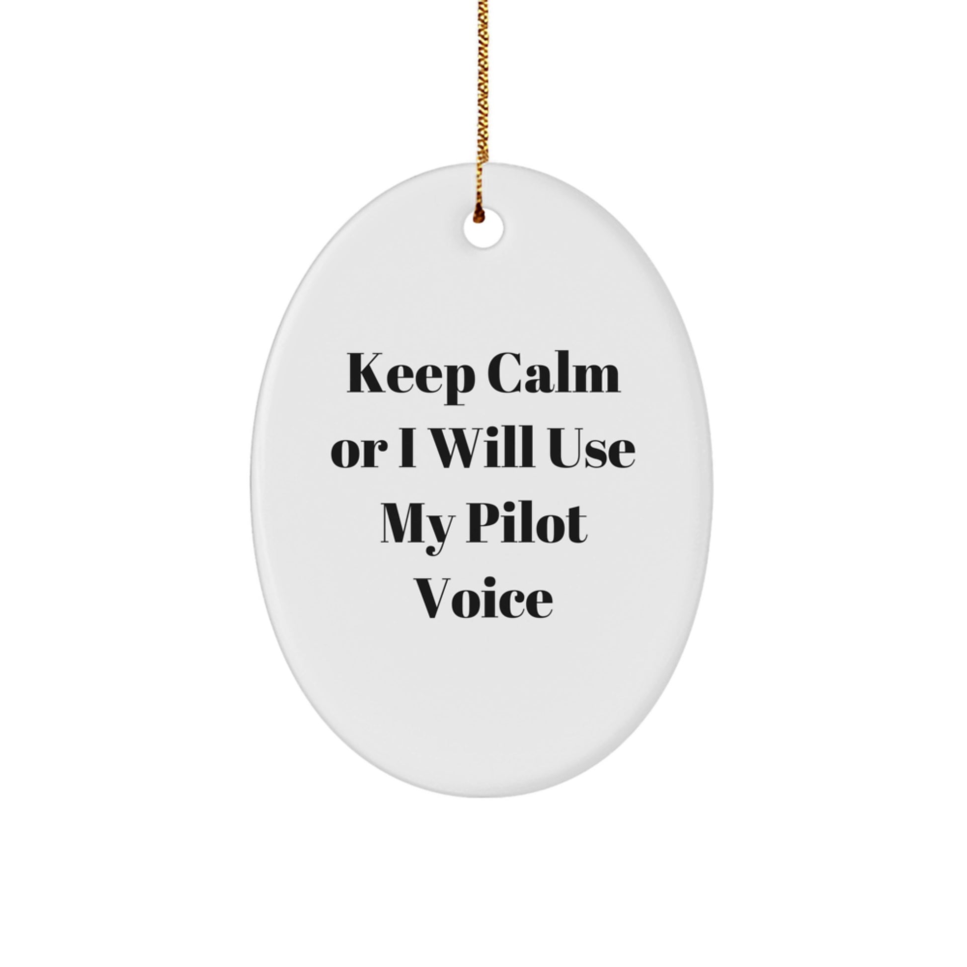 Funny Pilot Gifts from Friends and Family, Oval Ornament for Christmas Unique Presents for Men and Women - Keep Calm or I Will Use My Pilot Voice - Image 1