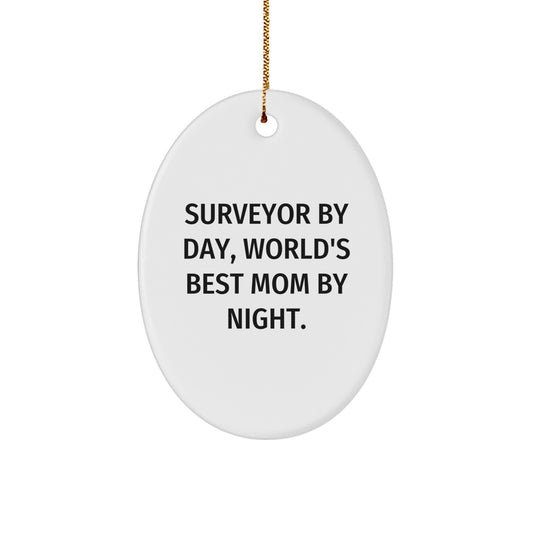 Gifts from Mom for Surveyor Dad by Day World's Best Dad by Night Oval Ornament, Funny Christmas Unique Gift for Family Friends Coworkers - Image 1