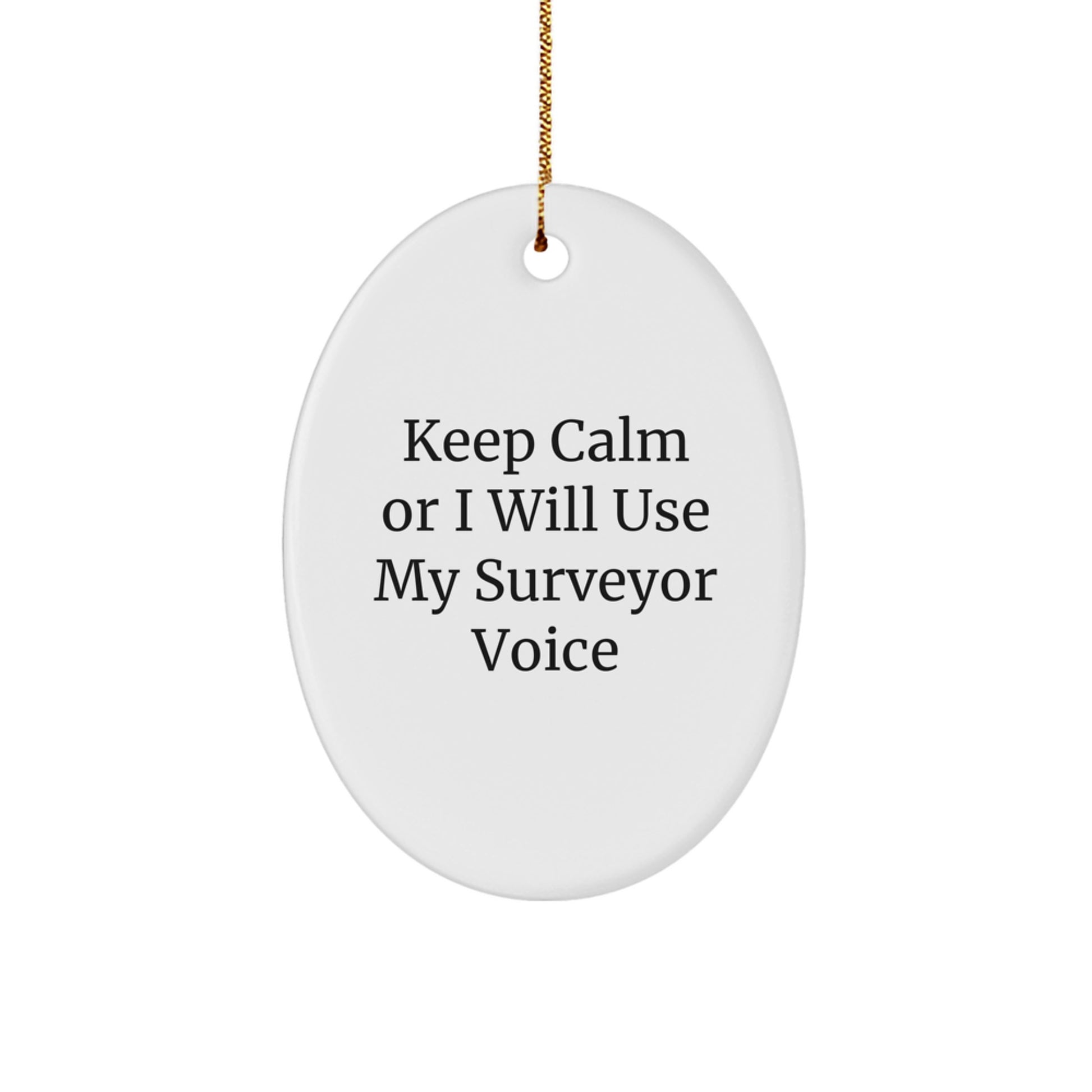 Funny Gifts from Women for Surveyor Friends - Oval Ornament, Keep Calm Or I Will Use My Surveyor Voice, Christmas Unique Gifts for Surveyor - Image 1