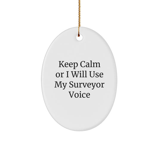 Funny Gifts from Women for Surveyor Friends - Oval Ornament, Keep Calm Or I Will Use My Surveyor Voice, Christmas Unique Gifts for Surveyor - Image 1