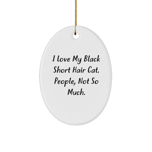 Funny Black Short Hair Cat Gifts, Oval Ornament, Perfect Christmas Unique Gifts from Men to Women, Friends and Family, I Love My Cat, Not People - Image 1