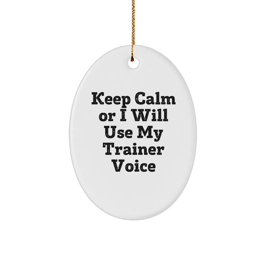 Funny Trainer Gifts for Men - Oval Ornament with Keep Calm Or I Will Use My Trainer Voice, Gifts from Friends, Unique Christmas Unique Gifts - Image 1