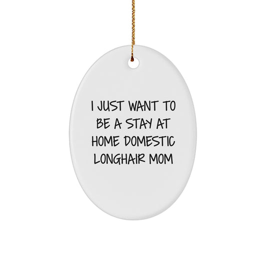 Funny Christmas Oval Ornaments Gifts from Men to Domestic Longhair Cat Mom - I Just Want To Be A Stay At Home Domestic Longhair Mom - Image 1