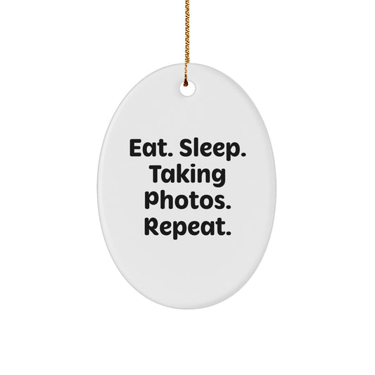 Funny Taking Photos Gifts from Friends for Taking Photos Enthusiasts, Oval Ornament Eat. Sleep. Taking Photos. Repeat. for Christmas - Image 1