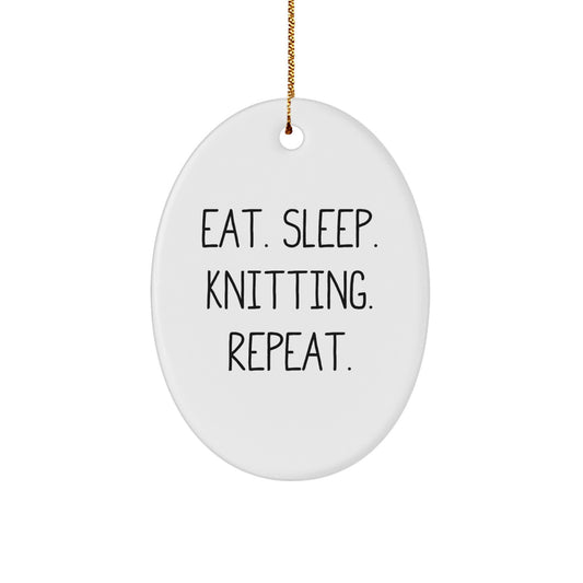 Knitting Gifts for Women from Friends - Oval Ornament with Eat. Sleep. Knitting. Repeat. - Christmas Unique Gifts - Image 1