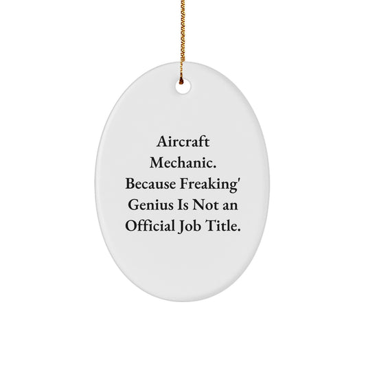 Funny Christmas Unique Gifts from Men to Aircraft Mechanic Friends - Oval Ornament with genius Quote - Image 1