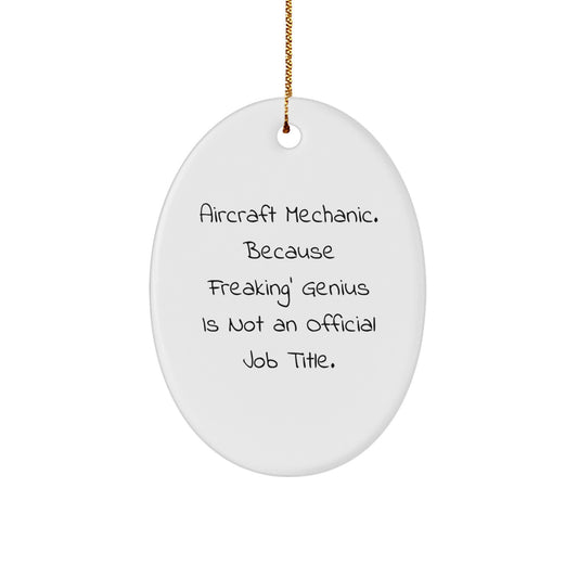 Funny Aircraft Mechanic Gifts, Oval Ornament for Christmas, Unique Aviation Humor Quote, 'Freaking genius' Motivational Present for Men - Image 1