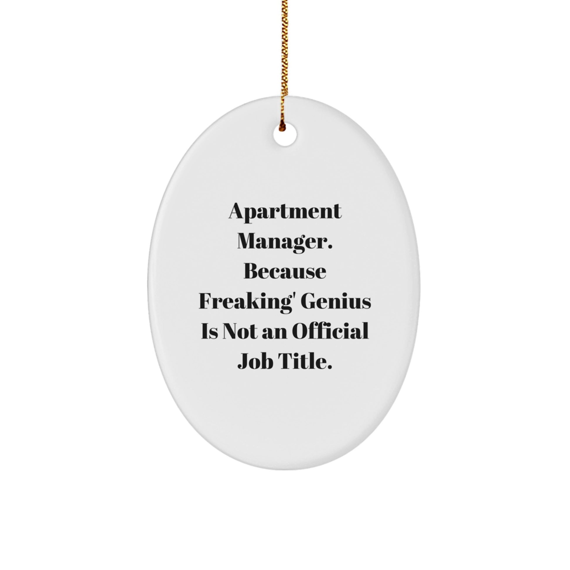 Funny Apartment Manager Gifts, Oval Ornament 'Apartment Manager. Because Freaking' genius Is Not An Official Job Title.' for Christmas, Gifts from Friends, Coworkers or Family - Image 1