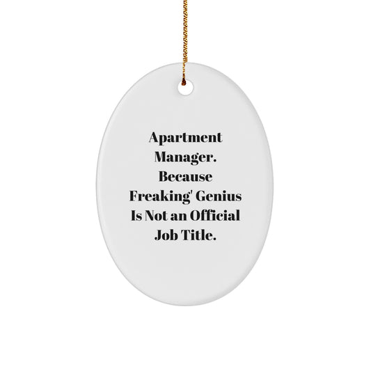 Funny Apartment Manager Gifts, Oval Ornament 'Apartment Manager. Because Freaking' genius Is Not An Official Job Title.' for Christmas, Gifts from Friends, Coworkers or Family - Image 1