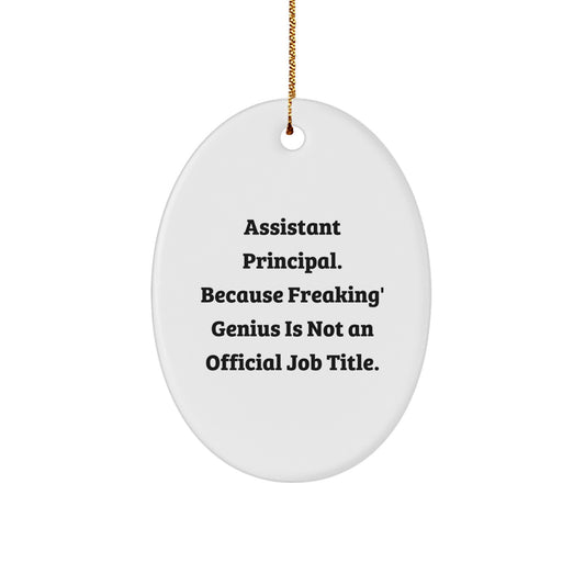 Funny Assistant Principal Gifts for Men - Oval Ornament, 'genius Job Title' Sarcasm Quote, Christmas Unique Gifts from Friends, Family, Coworkers - Image 1