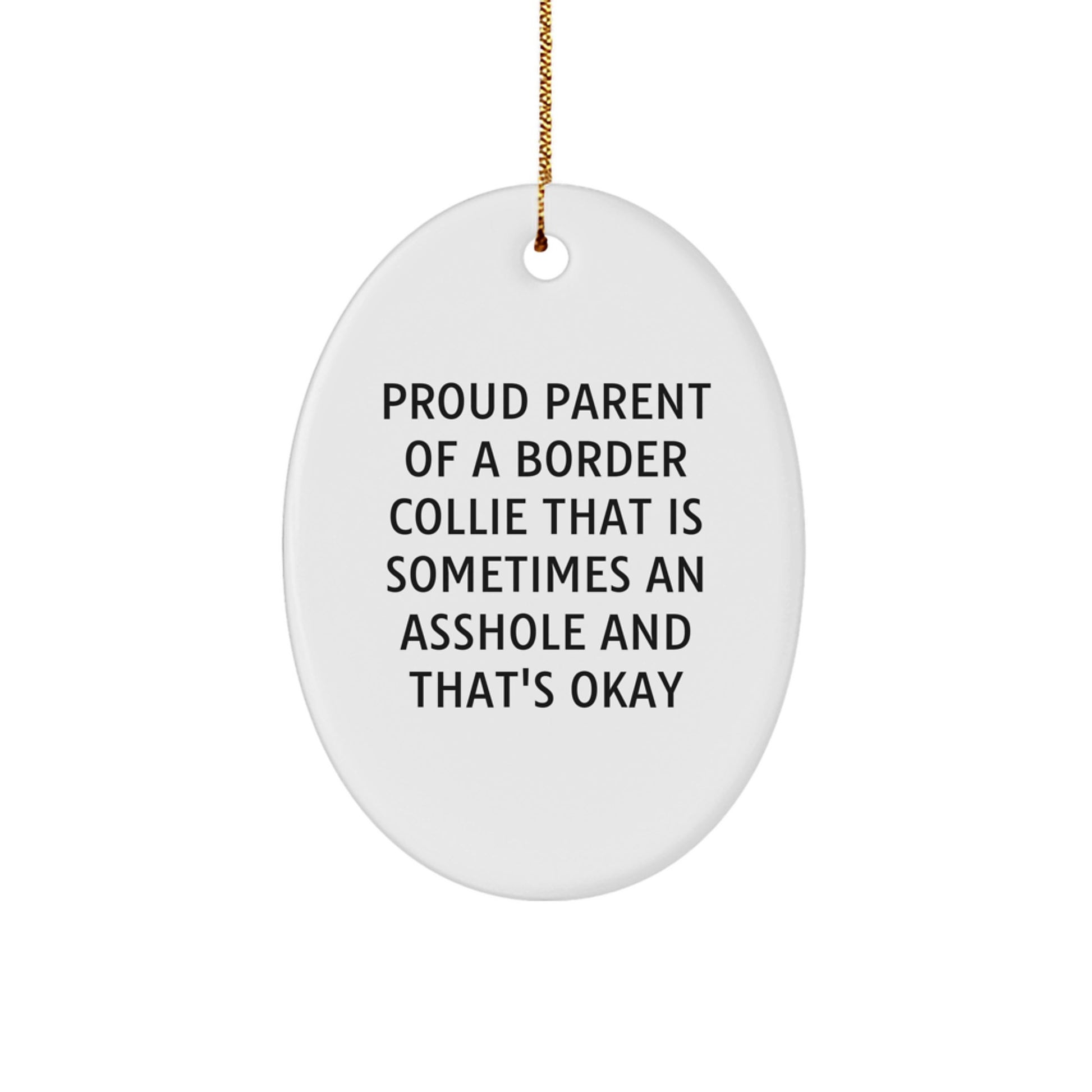 Funny Border Collie Dog Gifts from Friends, Unique Oval Ornament for Proud Parents of Border Collies That Are Sometimes An Asshole And That's Okay, Christmas Unique Gifts - Image 1