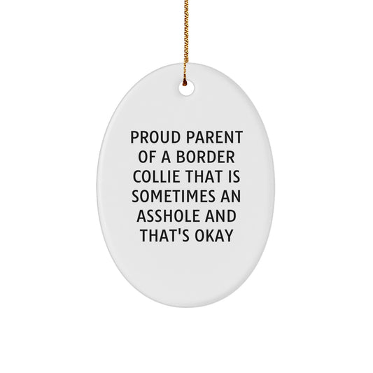 Funny Border Collie Dog Gifts from Friends, Unique Oval Ornament for Proud Parents of Border Collies That Are Sometimes An Asshole And That's Okay, Christmas Unique Gifts - Image 1