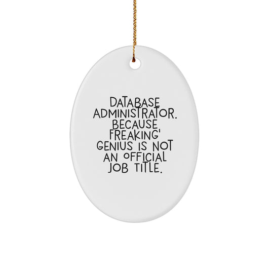 Funny Database Administrator Gifts from Friends, Unique Oval Ornament for Christmas Unique Gifts, 'Database Administrator. Because Freaking' genius Is Not An Official Job Title.' - Image 1