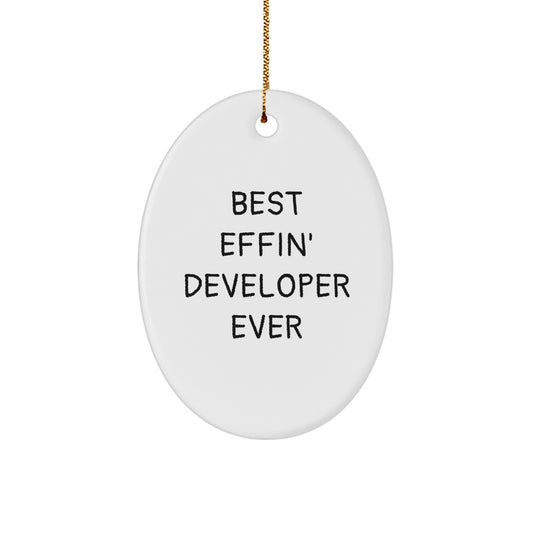 Funny Developer Gifts from Coworkers, Oval Ornament Best Effin' Developer Ever, White Christmas Unique - Image 1