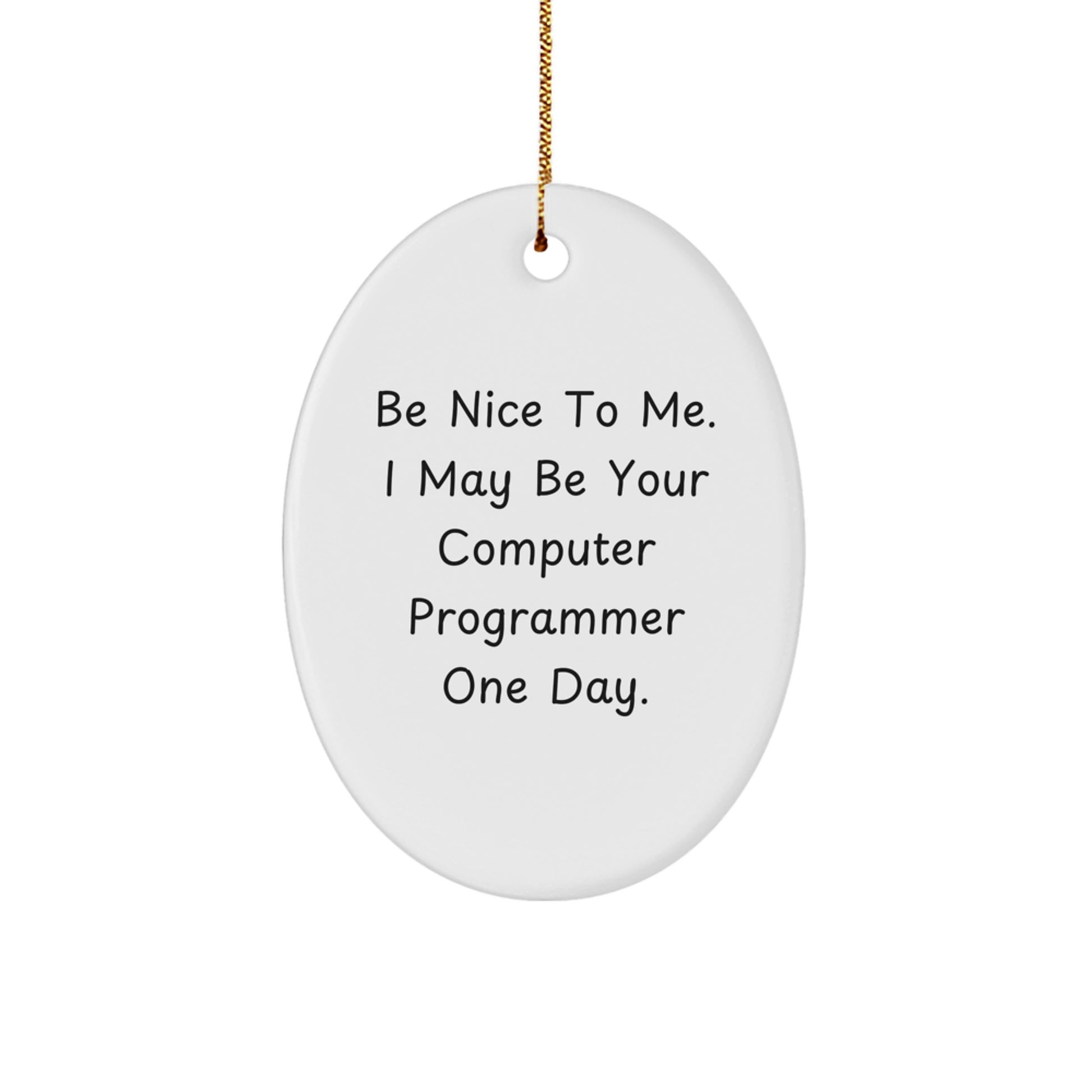 Funny Computer Programmer Gifts from Friends, Christmas Unique Oval Ornament Be Nice to Me I May Be Your Computer Programmer One Day Gifts for Computer Programmers - Image 1