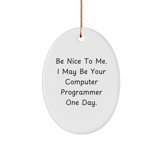 Funny Computer Programmer Gifts from Friends, Christmas Unique Oval Ornament Be Nice to Me I May Be Your Computer Programmer One Day Gifts for Computer Programmers - Image 1