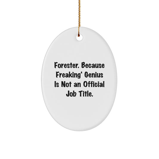 Funny Forester Oval Ornaments Gifts from Family for Men - 'Forester. Because Freaking genius Is Not An Official Job Title.' Christmas Unique - Image 1