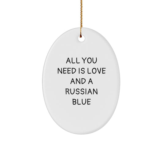 Funny Russian Blue Cat Gifts for Russian Blue Cat Lovers, Oval Ornament - Gifts from Men to Friends for Christmas Unique Gifts - Image 1