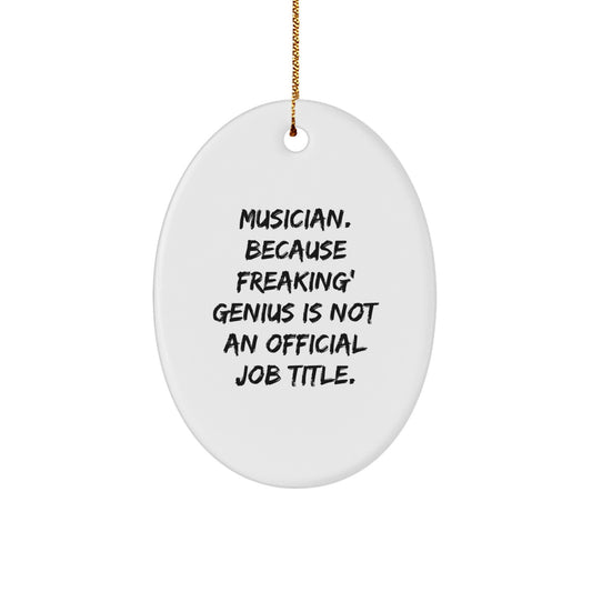 Funny Musician Gifts for Men Oval Ornament, Oval Shaped Christmas Unique Gifts from Friends, 'Musician. Because Freaking' genius Is Not An Official Job Title.' - Image 1