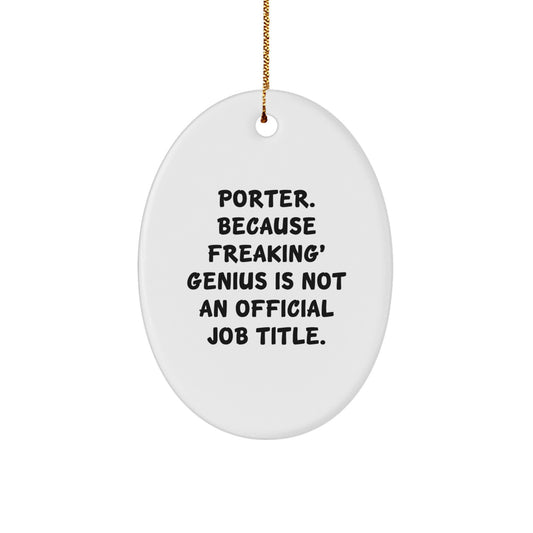 Christmas Ornament Gift for Kids Porter - Because Freaking Genius Is Not - Image 1