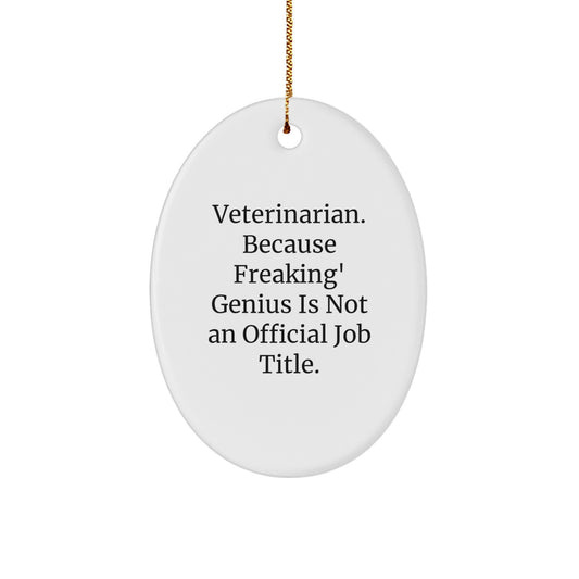 Funny Veterinarian Oval Ornament, Oval Shape, Gifts from Friends and Family for Veterinarians, 'Freaking' genius Is Not an Official Job Title, Christmas Unique Decorations - Image 1
