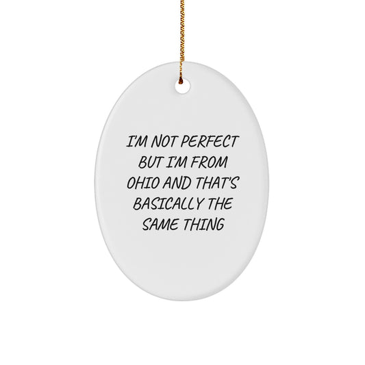 Ohio Oval Ornament Gifts from Friends for Ohio Fans - Funny Quote I'm Not Perfect But I'm From Ohio And That's Basically The Same Thing - Image 1