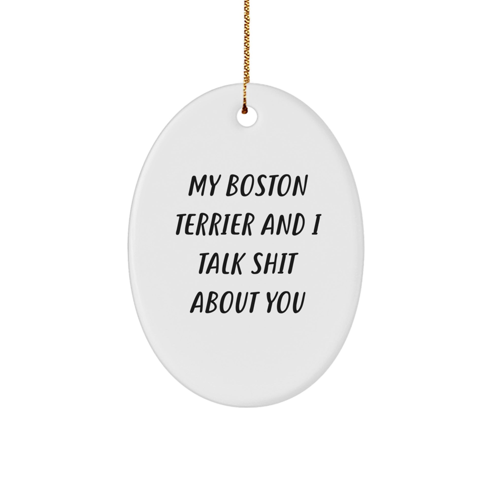 Funny Boston Terrier Dog Gifts from Friends for Men Women Christmas Unique presents Oval Ornament My Boston Terrier And I Talk Shit About You - Image 1