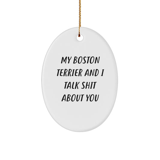 Funny Boston Terrier Dog Gifts from Friends for Men Women Christmas Unique presents Oval Ornament My Boston Terrier And I Talk Shit About You - Image 1
