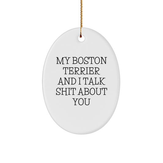 Funny Boston Terrier Dog Oval Ornament Gifts for Men Women Friends Family from My Boston Terrier And I Talk Shit About You Lovers - Image 1