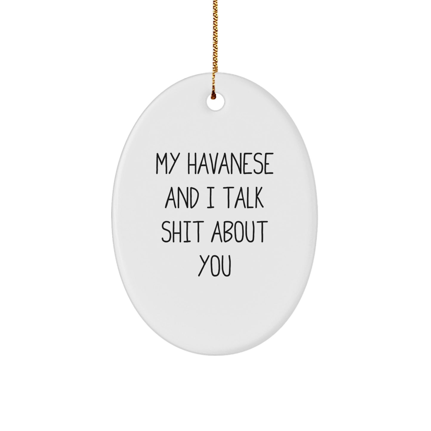 Funny Havanese Dog Christmas Oval Ornament Gifts from Friends and Family - 'My Havanese And I Talk Shit About You' Decorative Accent - Image 1