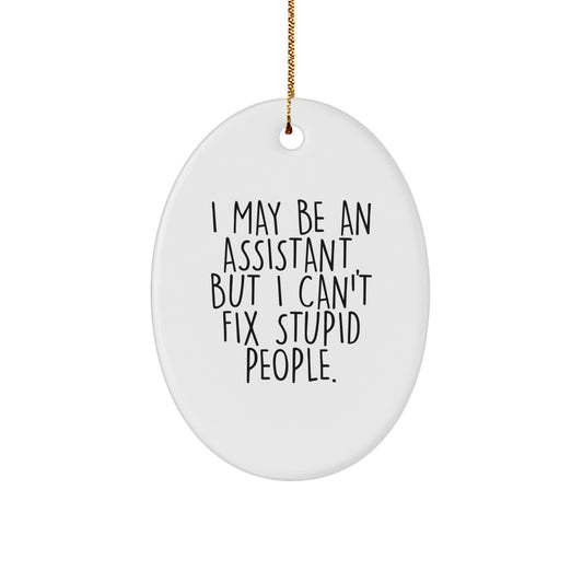 Funny Assistant Gifts for Men Friends Family - Oval Ornament, I 'May Be An Assistant, But I Can't Fix Stupid People.' Christmas Unique Presents - Image 1