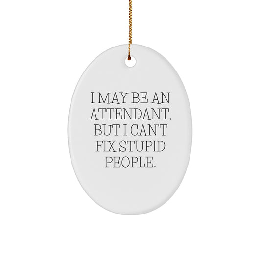 Funny Attendant Gifts for Christmas - Oval Ornament with 'I May Be An Attendant, But I Can't Fix Stupid People.' Quote - Ideal Gift from Friends or Family - Image 1